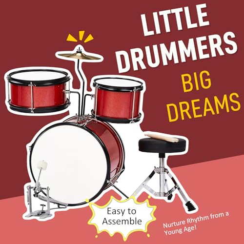 Ktaxon 3-Piece Kids Drum Set with Throne Stool, Pedal & Drumsticks, Black L8657