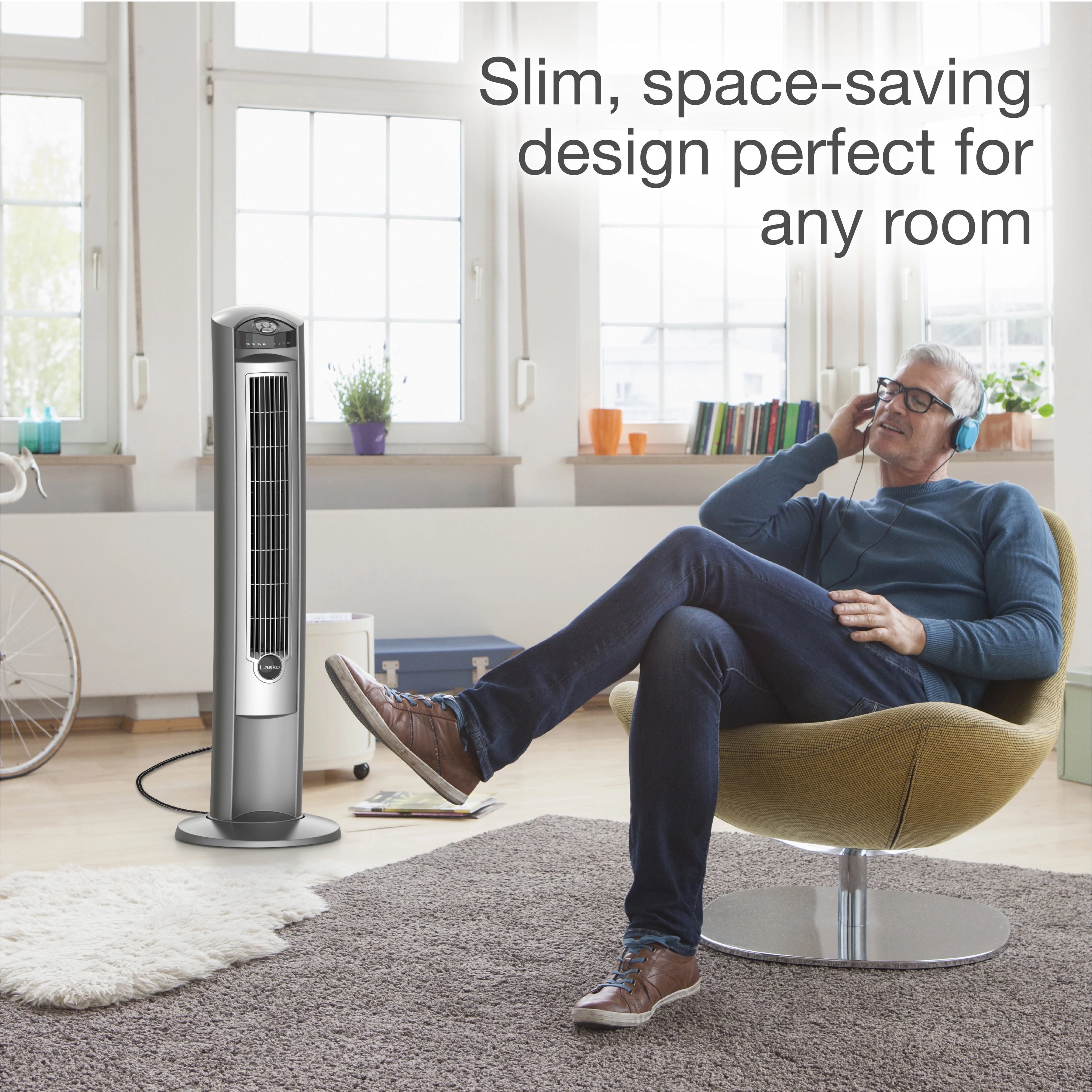 Lasko 42 Wind Curve Tower Fan with Ionizer and Remote, Gray/Woodgrain C6204