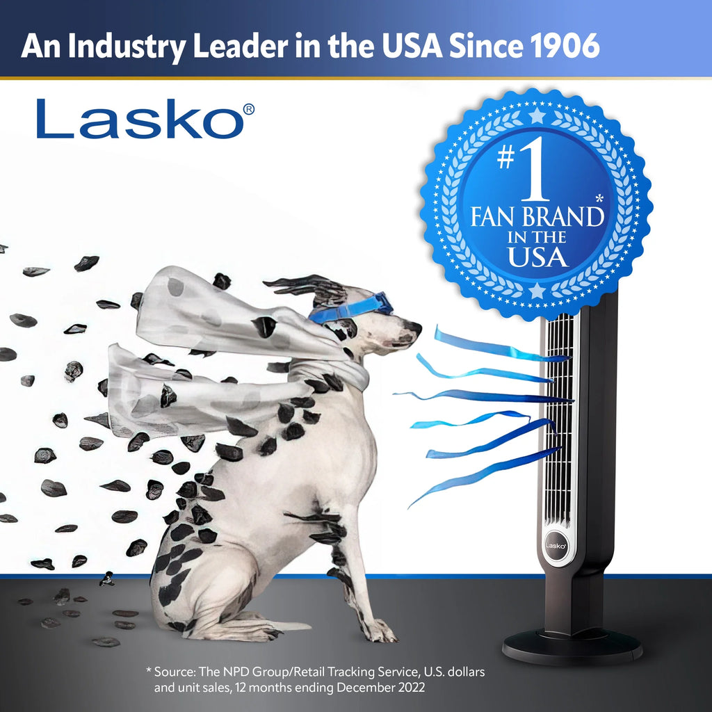 Lasko 42 Wind Curve Tower Fan with Ionizer and Remote, Gray/Woodgrain C6204
