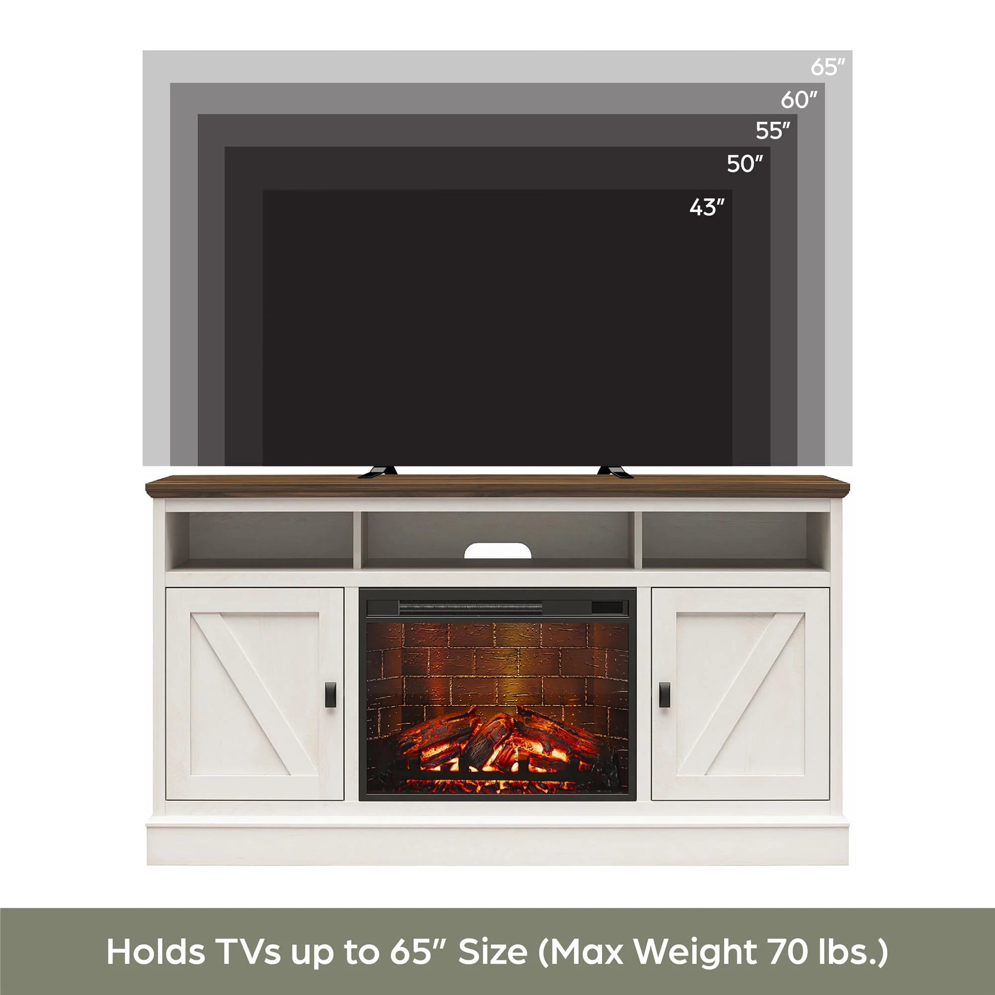 Ameriwood Home Ashton Lane Electric Fireplace TV Stand for TVs up to 65, Black Oak D206311