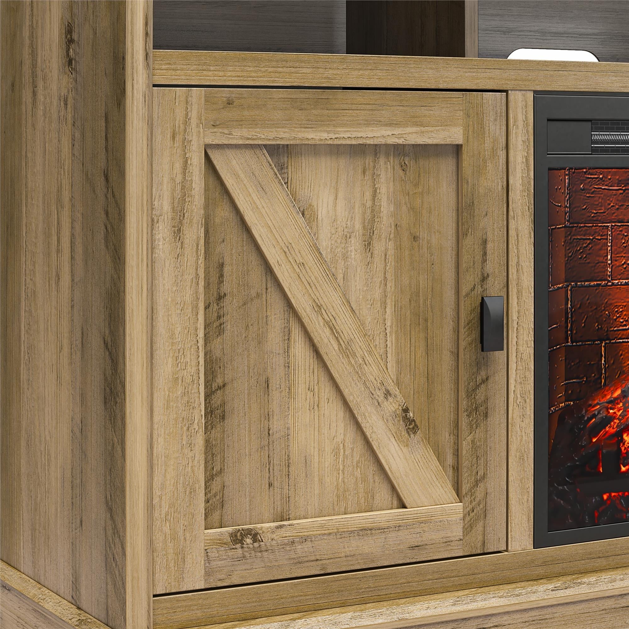 Ameriwood Home Ashton Lane Electric Fireplace TV Stand for TVs up to 65, Black Oak D206311