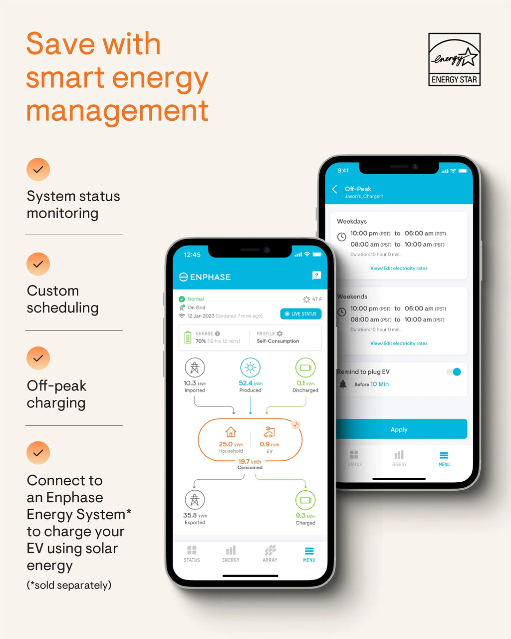 Enphase Smart Level 2 EV Charger, 32 Amp, Wi-Fi, J1772 Connector F167