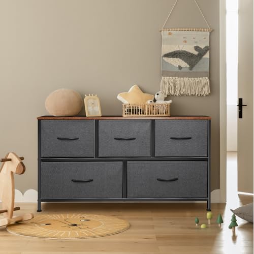 9 Drawer Dresser for Bedroom, Charcoal Black Fabric Storage Chest K84969