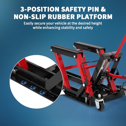 Hydraulic Motorcycle Lift Jack 1500Lb ATV Scissor Lift with Height Adjustment, Red I401623
