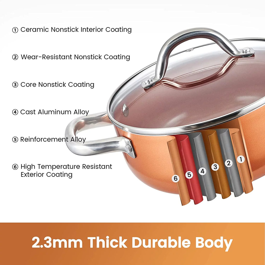 Copper Pots and Pans Set 10 Piece Nonstick Cookware with Ceramic Coating R9697