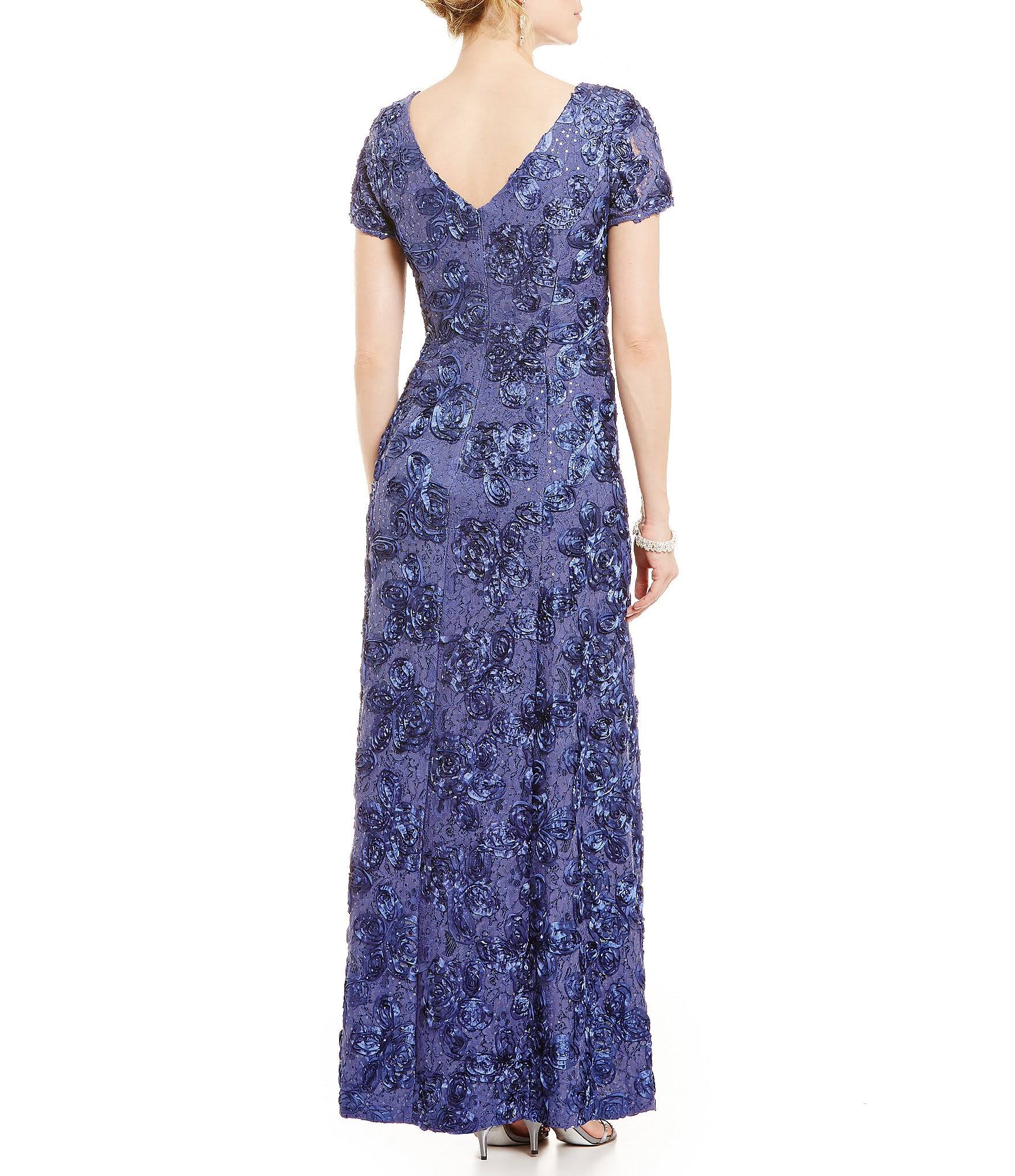 Alex Evenings Petite Rosette Lace A-Line Gown Navy D287234