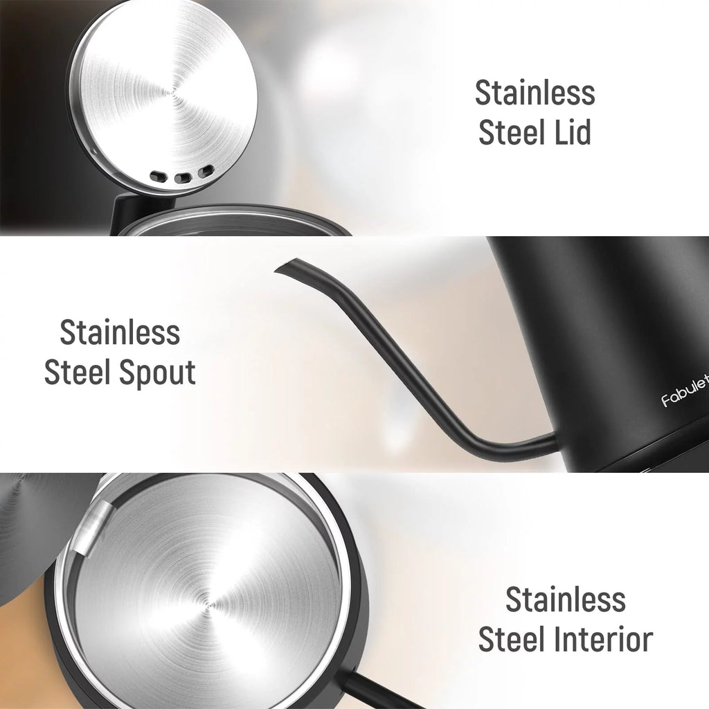 Fabuletta Electric Kettle 1L, 1500W BPA Free Gooseneck Stainless Steel, Black C82523