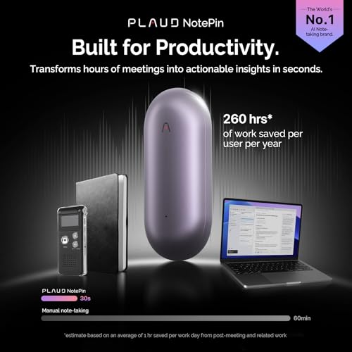 PLAUD NotePin AI Voice Recorder, 64GB, Lunar Silver R2605