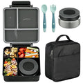 Bento Lunch Box Set for Kids with Soup Thermo, Leak-Proof, 4 Compartment, Black W97698