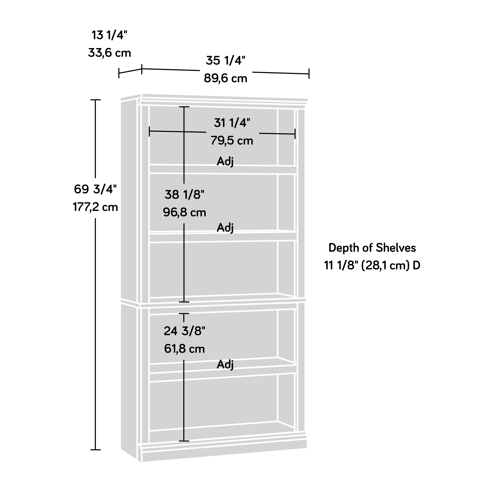 Sauder Select 5-Shelf Bookcase, Chalked Chestnut Finish O1929