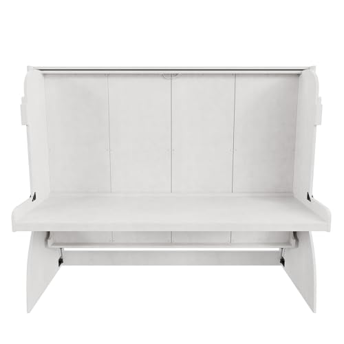 Antique White Solid Wood Full Size Murphy Bed with Desk and Storage Shelves Q958365