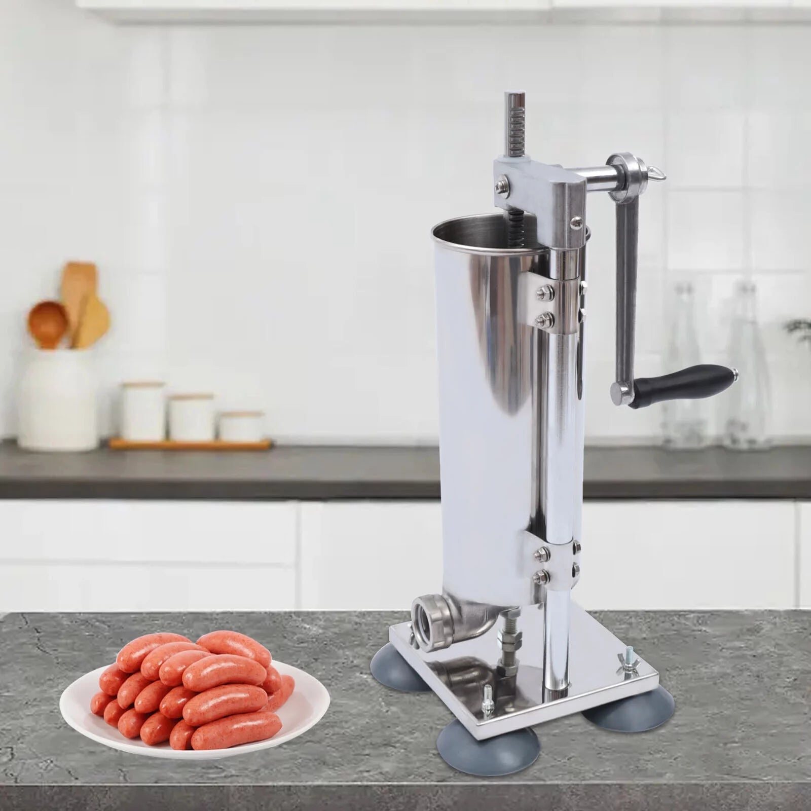 Miumaeov 3L/6Lbs Manual Sausage Stuffer Stainless Steel Vertical Sausage Maker Sausage Meat Filler Machine with 8 Tubes and 4 Suction Cups for Home Commercial Use