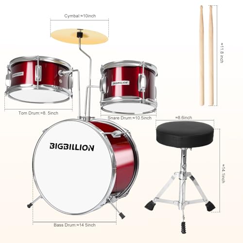 3-Piece Kids Drum Set with Cymbal, Pedal & Sticks (Pink) S64056