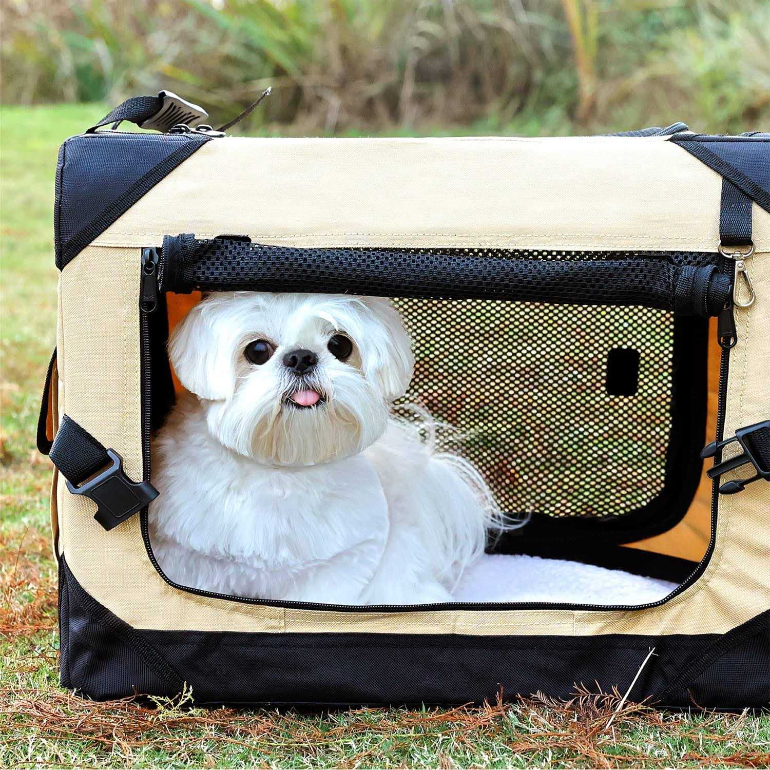 Pettycare Collapsible Dog Crate 4-Door Foldable Soft Kennel with Chew Proof Mesh G707