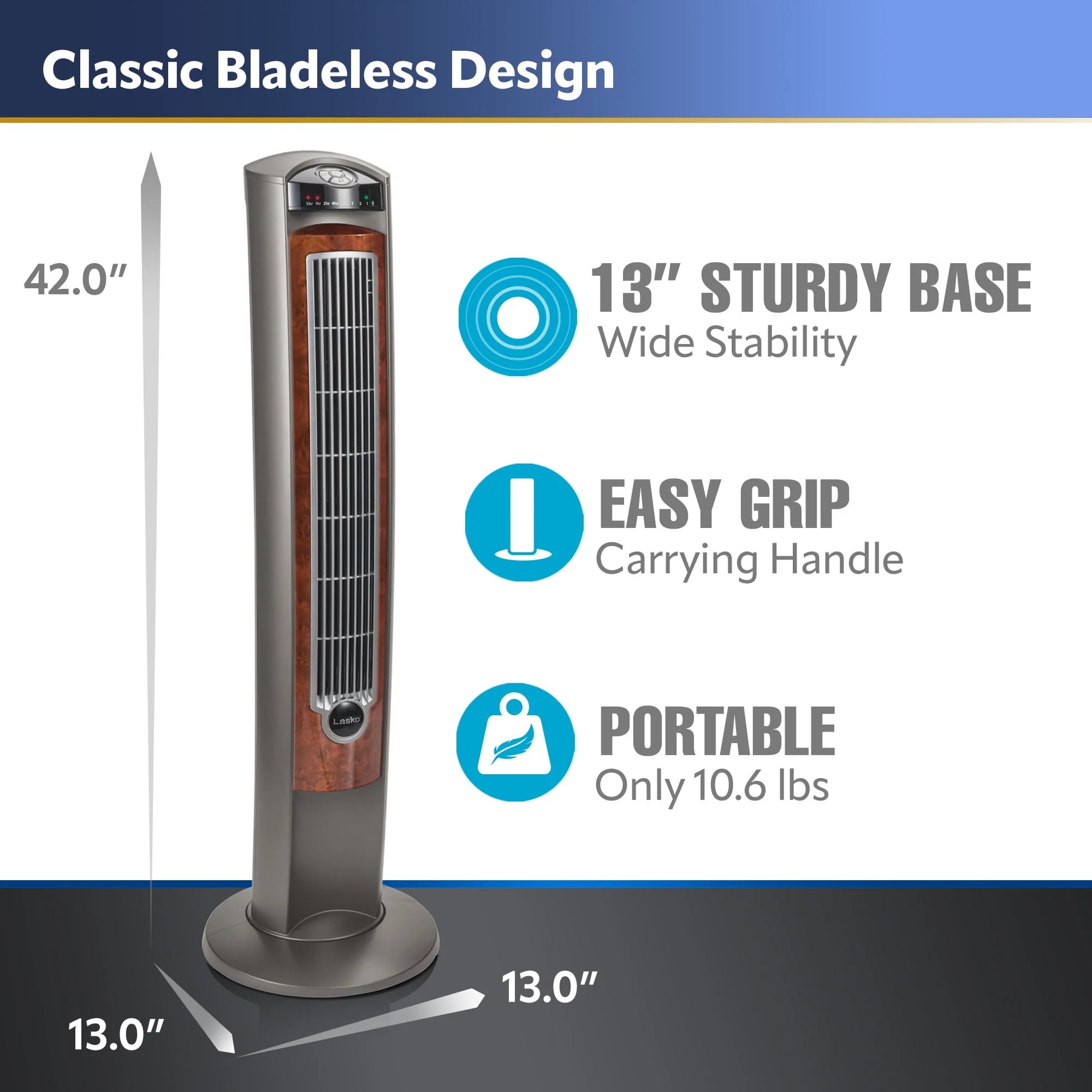 Lasko 42 Wind Curve Tower Fan with Remote, Gray/Brown U59088
