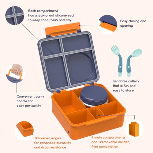 Bento Box for Kids - Leak-Proof Lunch Box with Insulated Thermos Food Jar, Blue O585527