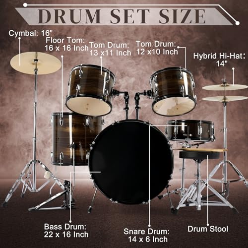 Ktaxon 22 Inch 5-Piece Adult Drum Set with Cymbals and Stool (Blue) G680