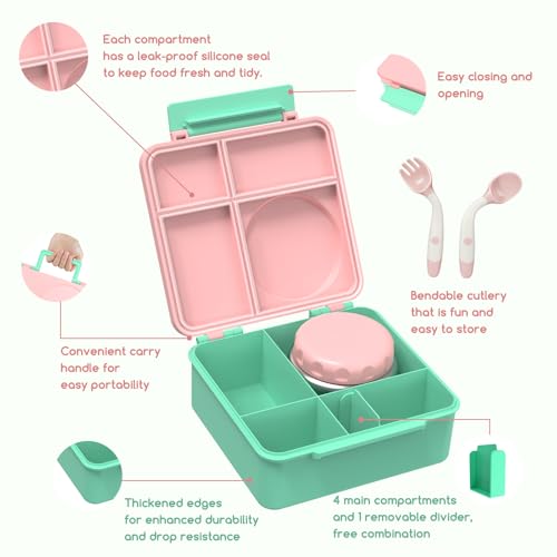 Bento Box for Kids - Leak-Proof Lunch Box with Insulated Thermos Food Jar, Blue O585527