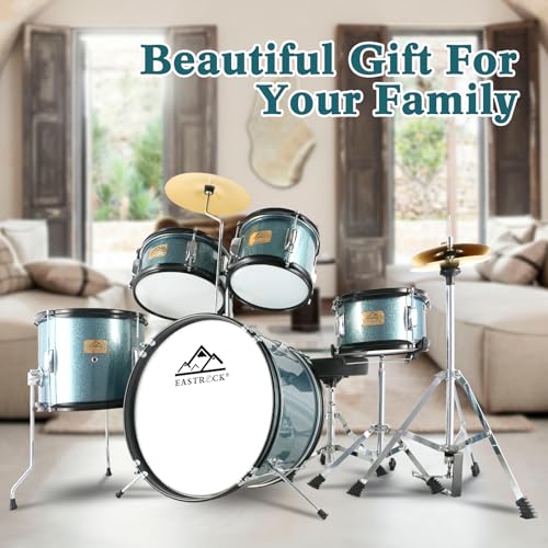 EASTROCK Kids Drum Set 5-Piece 16 Inches Junior Drum Kit with Throne, Cymbal, Pedal & Sticks U617814