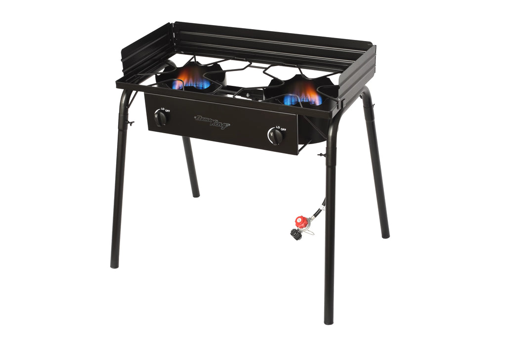 Flame King 200,000 BTU LP Gas Standup 2 Burner Cooktop Stove with Regulator Hose