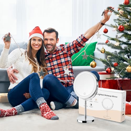 Lighted Makeup Mirror, Rechargeable Double Sided Magnifying Vanity Mirror, 3 Colors, 1x/10x F7514