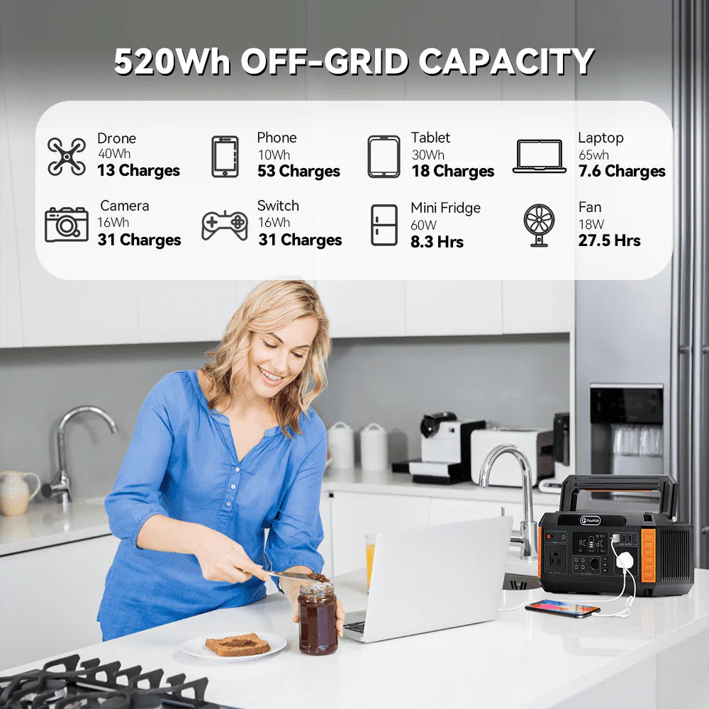 Flashfish 560W Portable Power Station 520Wh Solar Generator Y575