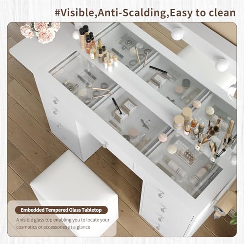 55" Vanity Desk with Charging Station and Lighted Mirror, Black Z765
