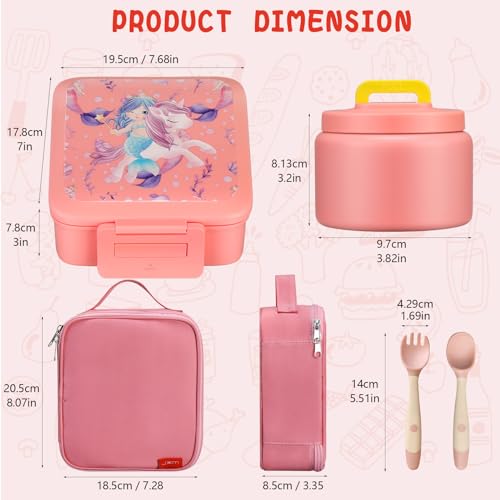 Bento Lunch Box for Kids with 5 Compartments and Thermos, Blue Dinosaur G749