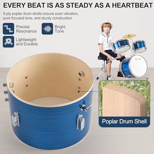 3 Piece Kids Drum Set with Throne, 14'' Bass Drum, Adjustable Seat W12582