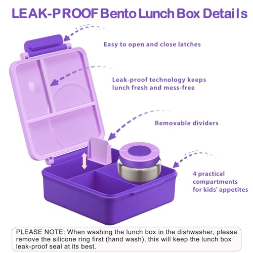 Bento Lunch Box Set for Kids with Soup Thermo, Leak-Proof, 4 Compartment, Black W97698