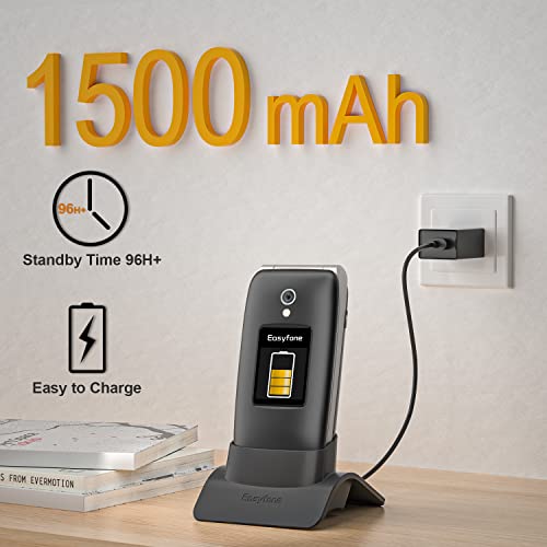 Easyfone Prime-A1 Pro 4G Flip Cell Phone for Seniors with SOS Button and Charging Dock P72360
