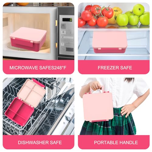 Bento Lunch Box with 8oz Soup Thermo, Kids Leakproof 4 Compartment, Pink B2720