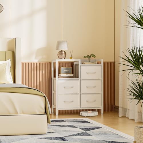 Furnulem 5 Drawer Black Fabric Dresser for Bedroom with Metal Frame D6974