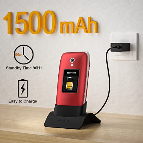 Easyfone Prime-A1 Pro 4G Flip Cell Phone for Seniors with SOS Button and Charging Dock P72360