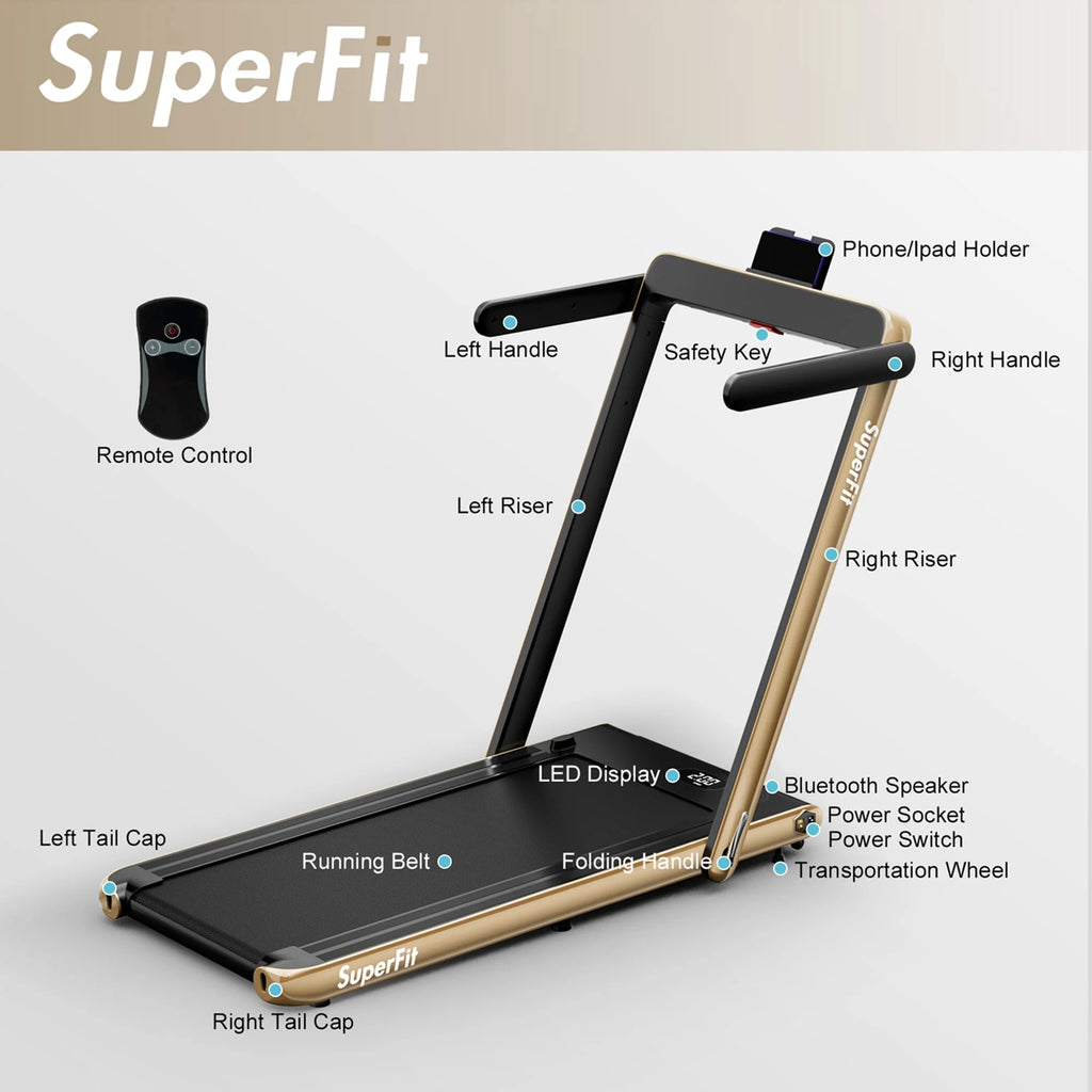 SuperFit 2 in 1 Folding Treadmill with APP Control Speaker Black D991