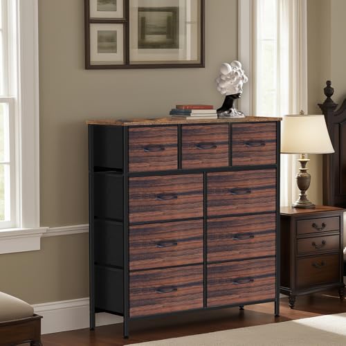 9 Drawer Dresser for Bedroom, Charcoal Black Fabric Storage Chest K84969