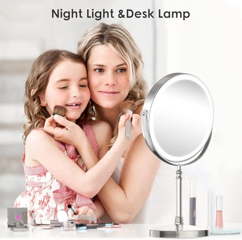 Lighted Makeup Mirror, Rechargeable Double Sided Magnifying Vanity Mirror, 3 Colors, 1x/10x F7514