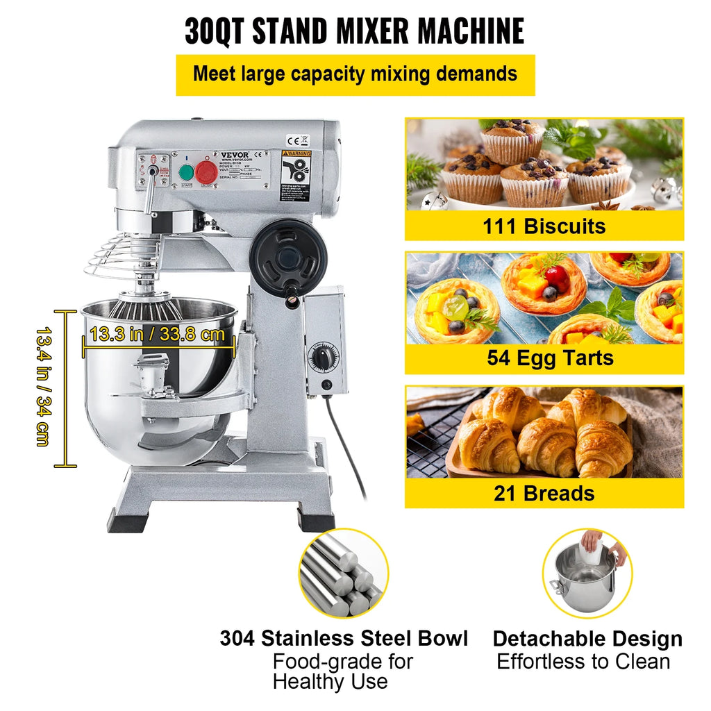 BENTISM Commercial Electric Food Mixer 30Qt 1100W I783