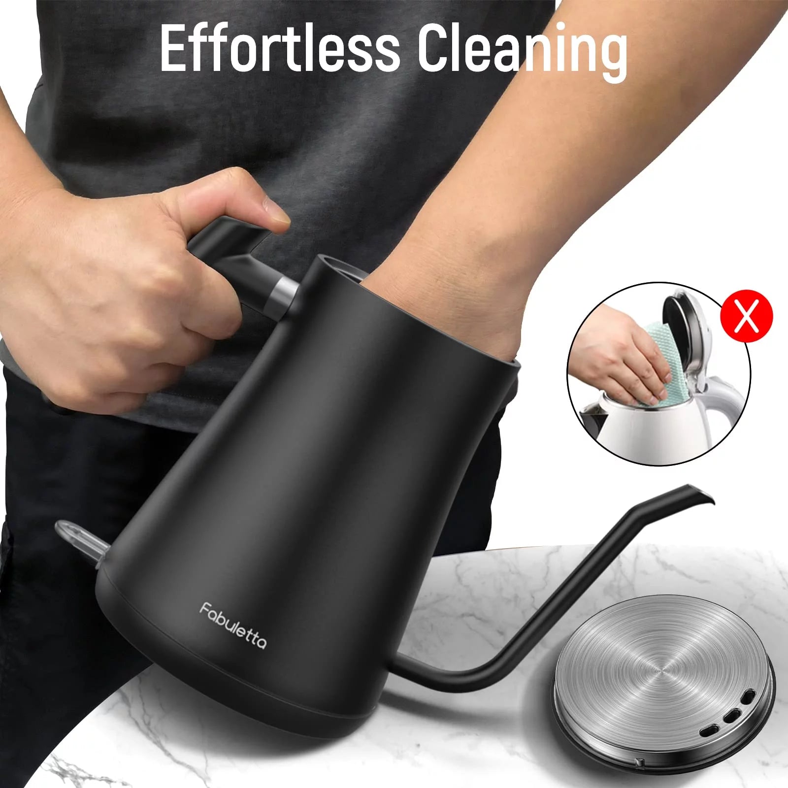 Fabuletta Electric Kettle 1L, 1500W BPA Free Gooseneck Stainless Steel, Black C82523
