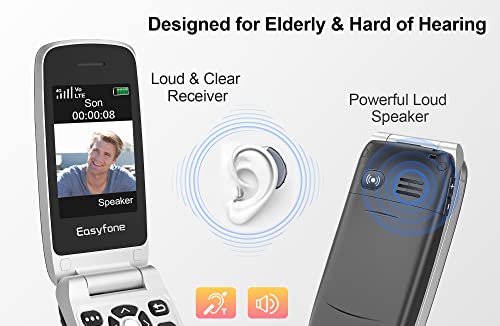 Easyfone Prime-A1 Pro 4G Flip Cell Phone for Seniors with SOS Button and Charging Dock P72360