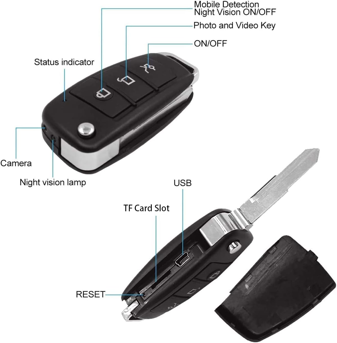Buloge 32g Car Key Spy Camera with IR Night Vision Motion Detection, 1080P HD, Pack of 2 J448494