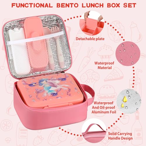 Bento Lunch Box for Kids with 5 Compartments and Thermos, Blue Dinosaur G749