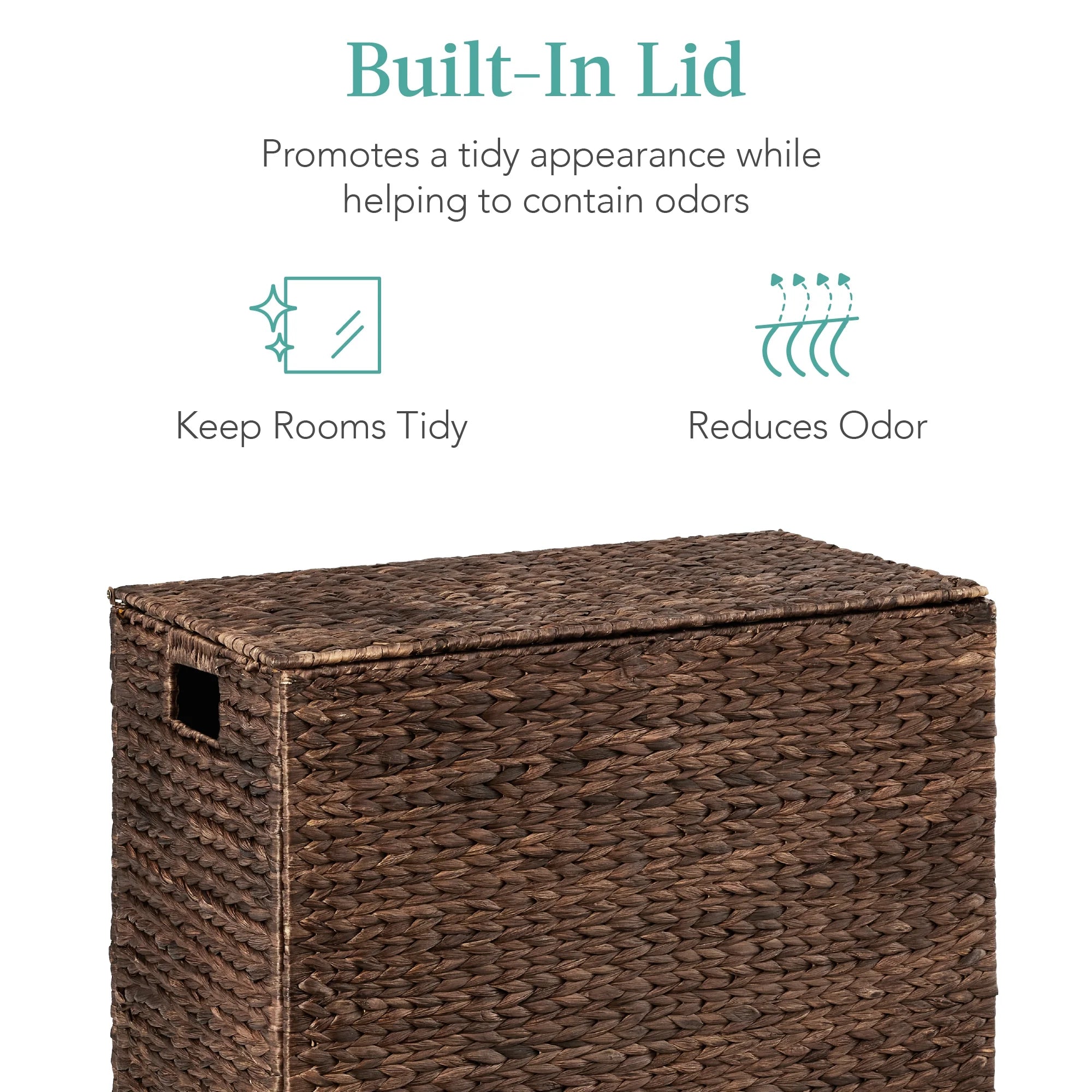 Large Natural Water Hyacinth Double Laundry Hamper Basket with 2 Liner Bags, Espresso H159