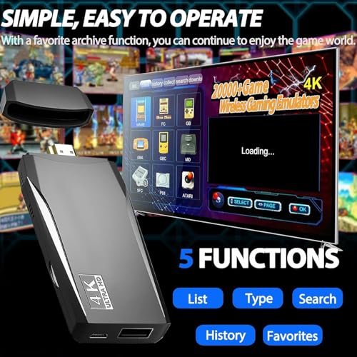 Wireless Retro Game Console Stick with 20,000+ Classic Games, 4K HDMI, Dual Wireless Controllers Z545667