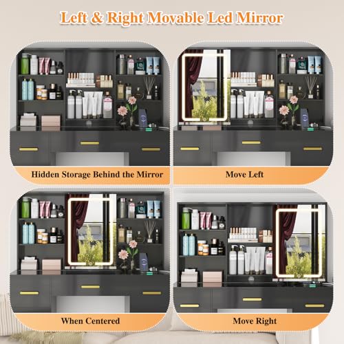 Large Vanity Desk with Mirror and Lights, 7 Drawers, White T162772
