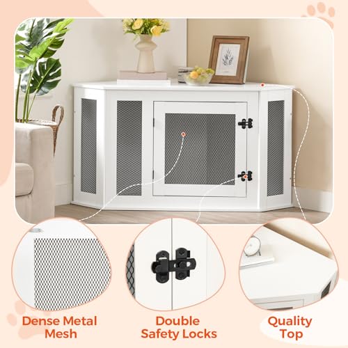 Corner Dog Crate Furniture Wooden Kennel End Table for Small Medium Dogs Greige and Black V3428
