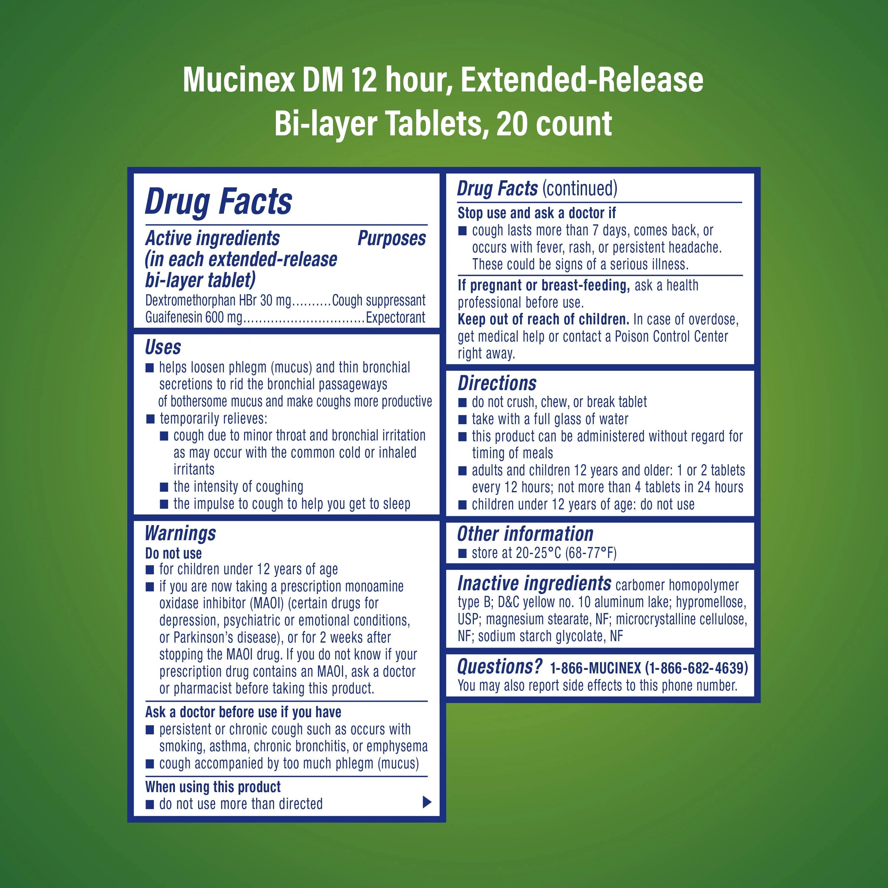 Mucinex 12 Hour Relief DM Cough Medicine, 20 Tablets I959