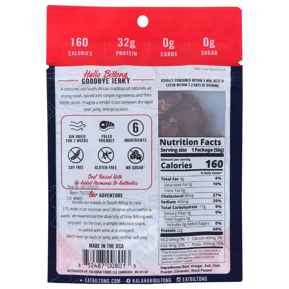 Kalahari Biltong Spicy Peri Peri 2 Ounce, 8 per case F511