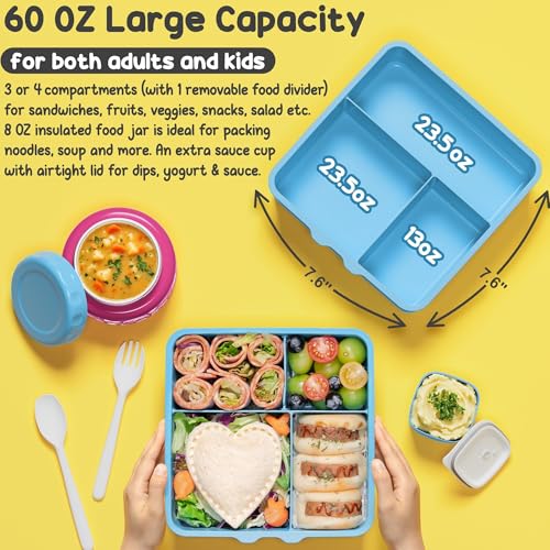Fimibuke Bento Box for Kids with Thermos, 3-4 Compartment, Leakproof, BPA-Free L195