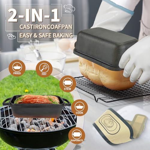 Cast Iron Bread Pan with Lid 9"x5", Set of 2 (Black) N777454